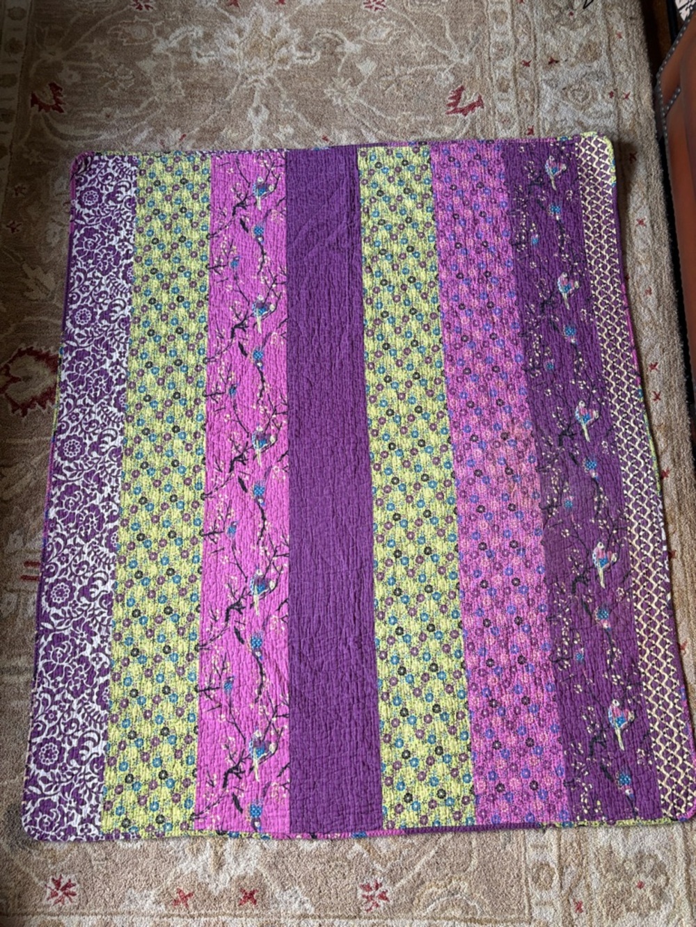 Handmade Throw Quilt Purple Floral Cotton Fabric Panel